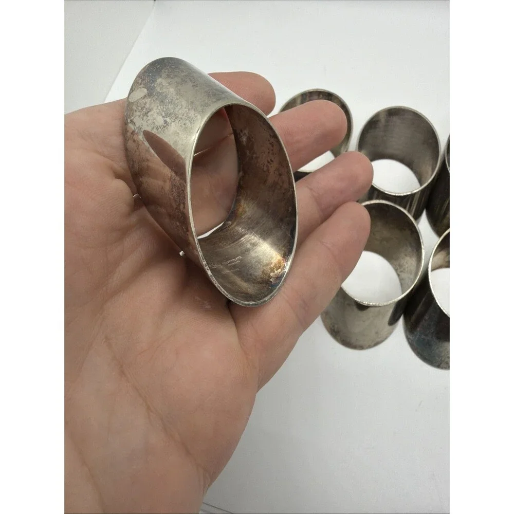Set Of 7 Leonard Silver Plate Napkin Rings Slanted Oval Shape 2x1.5”- READ